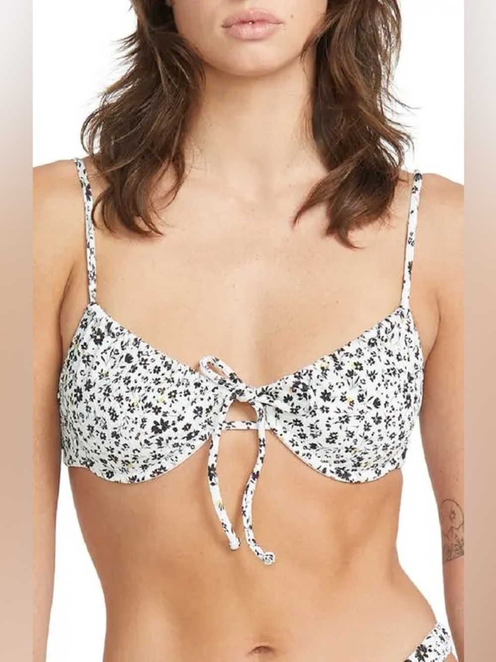NWT Volcom White Floral Ditsy Daze Underwire Bikini Top ~ M